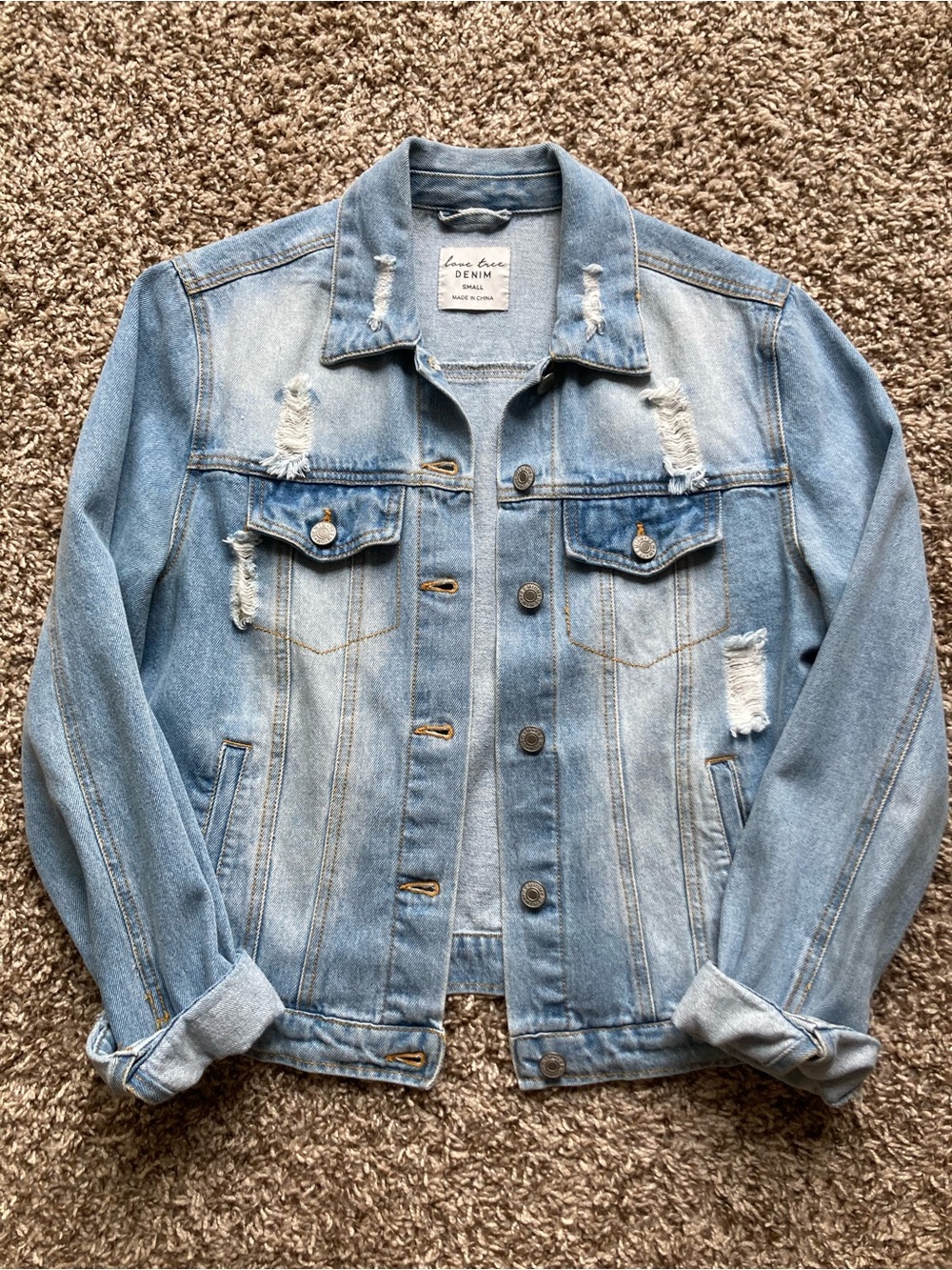 Love Tree Light Blue Distressed Denim Jacket